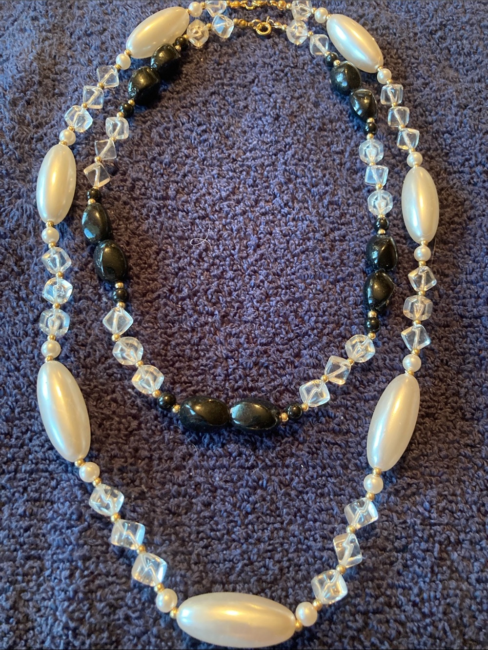 Double Necklace Set Black & White Beaded Work